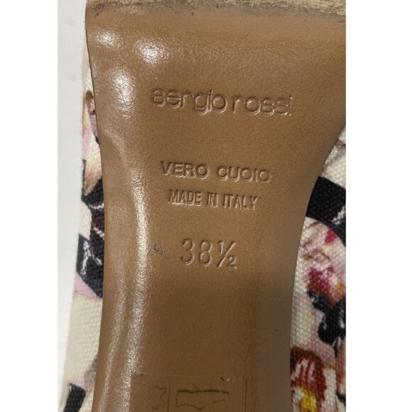 Sergio Rossi Multicolor Floral Print Peep-Toe Heels | Size 38½ (US 7.5) - Picture 4 of 9